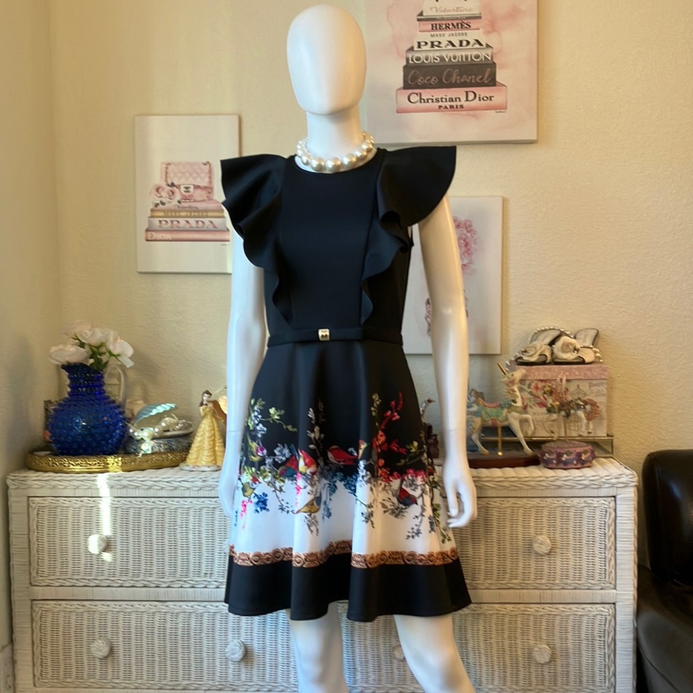 Ted Baker Black and White Floral Mini Dress